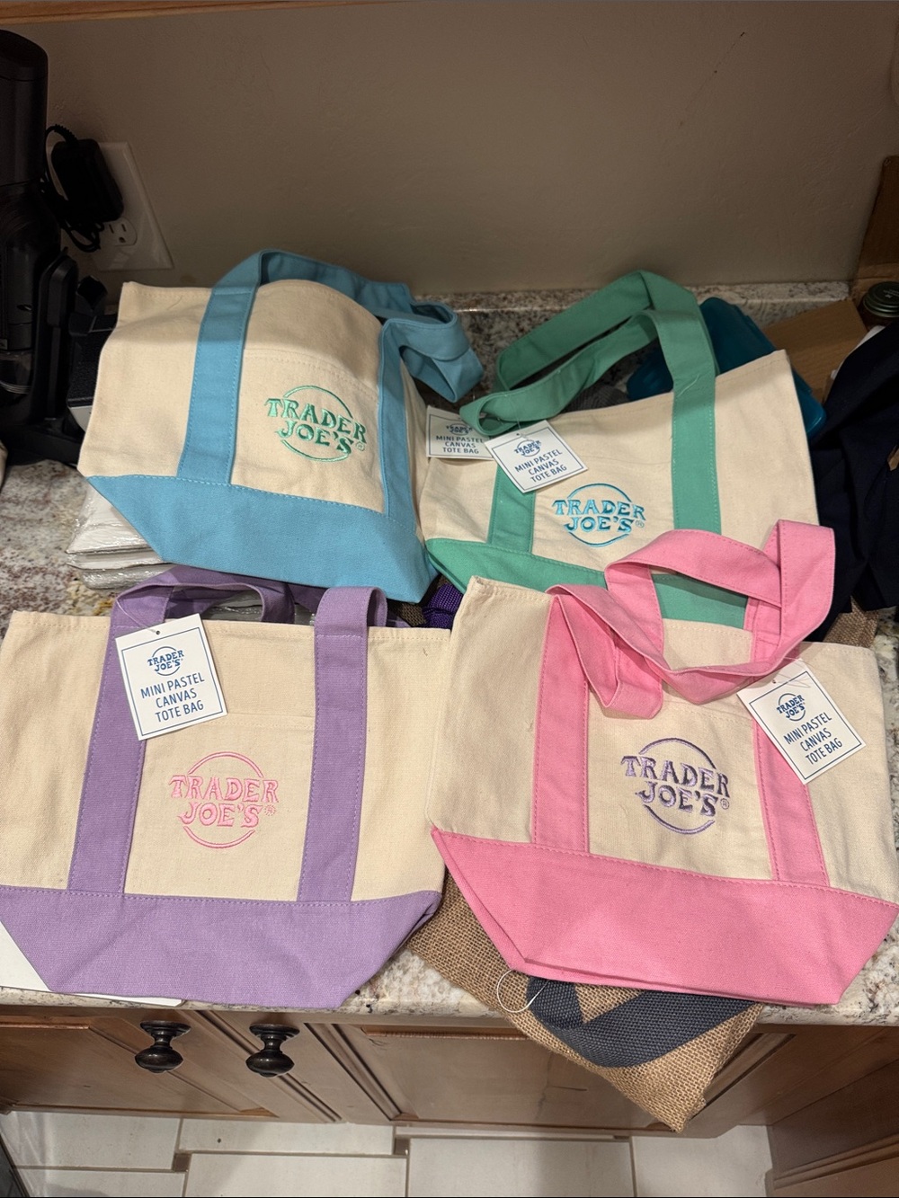 Trader Joe's Mini Canvas Tote — Pastel Pink, Purple, Blue, Green Options